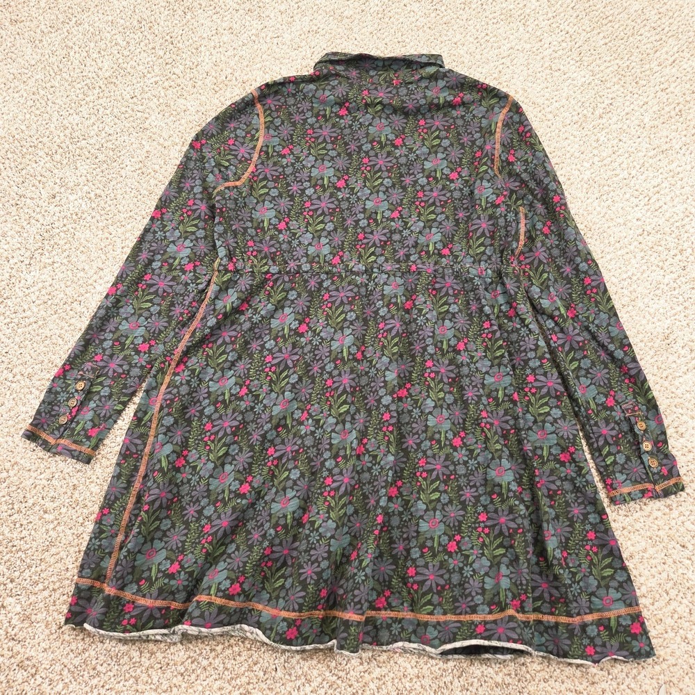 NATURAL LIFE Christa Knit Cotton Mini Dress Dark Floral Green M Boho Shirt Dress - Picture 2 of 7